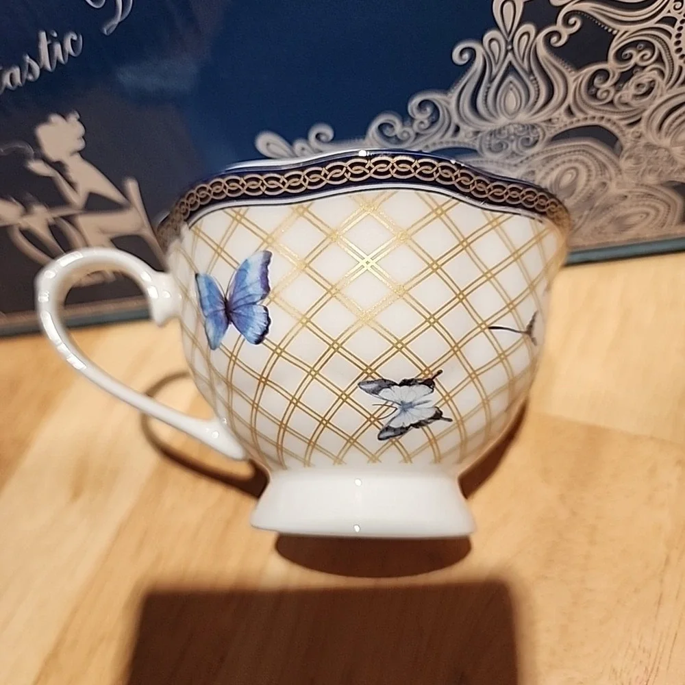Fanquare 21-Piece British Porcelain Tea Sets of 6, Butterfly 1 Chipped Tea Cup